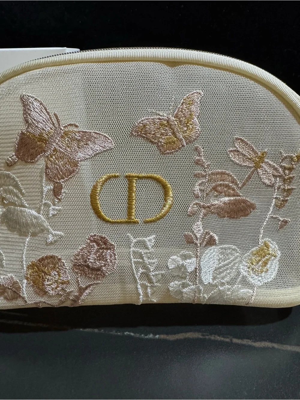 Dior Embroidered Butterfly Cosmetic Pouch in Cream